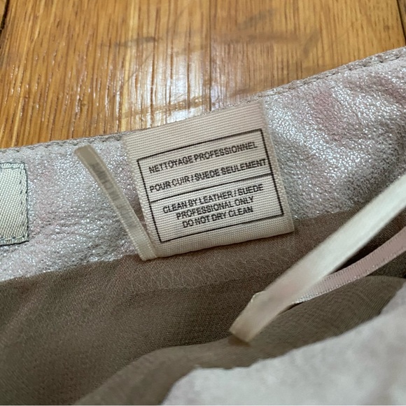 Vintage 90s/Y2K Leather Suede Gored Pieced Flare Mini Midi Taupe/Tan Skirt 8 - Picture 15 of 15